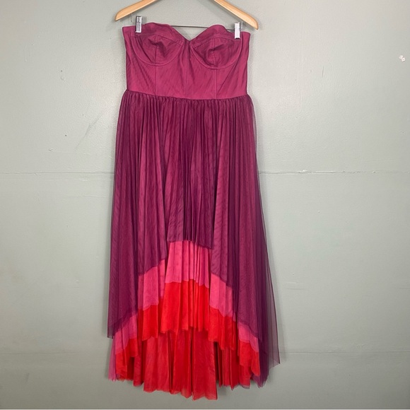 Anthropologie Hutch Calloway Strapless Bustier Tulle Maxi Dress Purple Red Sz 12 - Picture 3 of 8